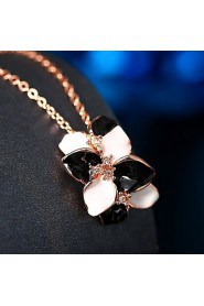 Fashion Flower Shape Tin Alloy Rose Gold Plated Zircon Jewelry Sets For Women's(Rose Gold)(1Set)