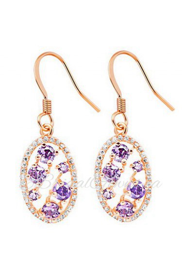 Fashion Gold Or Silver Plated With Purple Cubic Zirconia Oval Women's Earrings(More Colors)