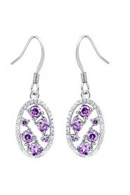 Fashion Gold Or Silver Plated With Purple Cubic Zirconia Oval Women's Earrings(More Colors)