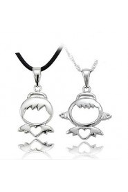 Couples' Silver Boy and Girl Cute Pendant Necklace (2pcs)