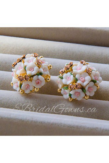 Korean Polymer Clay With Rhinestone Flower Style Earring H0255HD