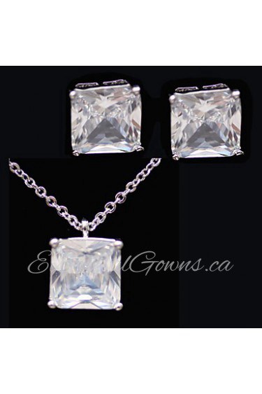 Gorgeous Platinum Plated With Cubic Zirconia And Pearl Wedding/Special Occaision / Party Jewelry Set.