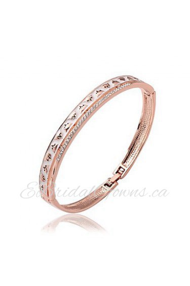 Fashion Round Shape Rose Gold Plated Czech Drill Bangle Bracelets (Rose Gold)(1Pc)