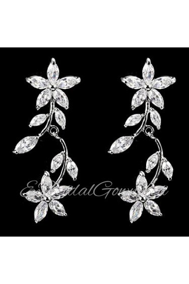 Silver Alloy With Cubic Zirconia Drop Earrings