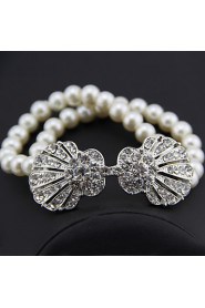 Vintage Luxurious Shell Diamond Pearl Flower Silver Bracelet For Women Lades Bridal Birthday GIft Party Beach Wedding