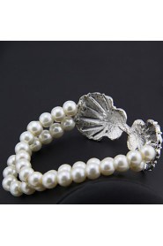 Vintage Luxurious Shell Diamond Pearl Flower Silver Bracelet For Women Lades Bridal Birthday GIft Party Beach Wedding