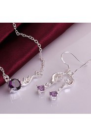 Fashion Round Shape Copper Silver Plated Zircon Foreign Trade Jewewlry Sets