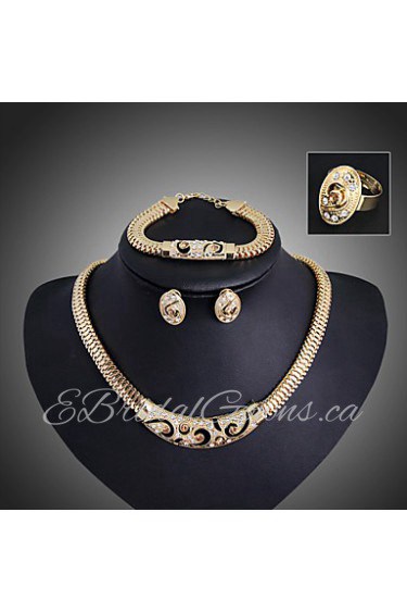 Gold-plated Fashion romantic heart line(Including Necklace, Earring, Bracelet, Ring) Jewelry Sets