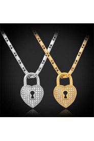 Vintage Luxury Heart Lock Charm Pendant Necklace 18K Real Gold Platinum Plated Jewelry Gift for Women