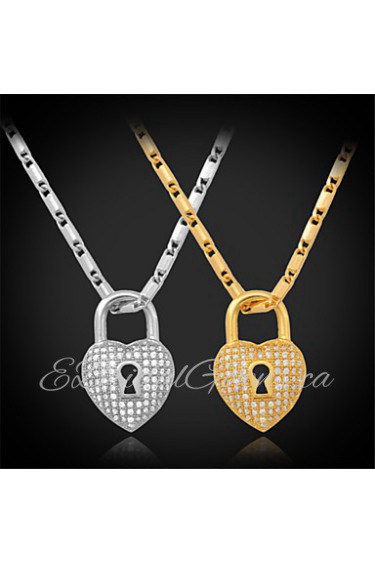 Vintage Luxury Heart Lock Charm Pendant Necklace 18K Real Gold Platinum Plated Jewelry Gift for Women