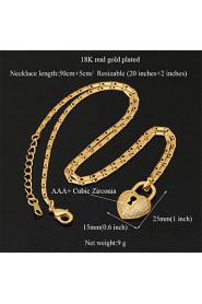 Vintage Luxury Heart Lock Charm Pendant Necklace 18K Real Gold Platinum Plated Jewelry Gift for Women