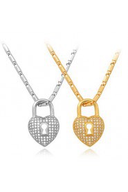 Vintage Luxury Heart Lock Charm Pendant Necklace 18K Real Gold Platinum Plated Jewelry Gift for Women