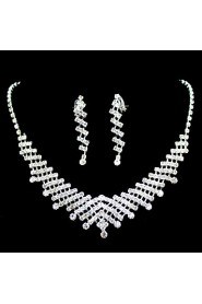 Ladies Crystal In Sliver Alloy Wedding Jewelry Set With Necklace & Earrings