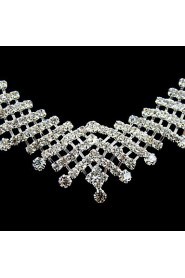 Ladies Crystal In Sliver Alloy Wedding Jewelry Set With Necklace & Earrings