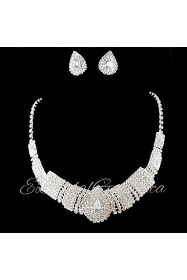 Wedding Bridal Bridesmaid Crystal Necklace Earrings Jewelry Set