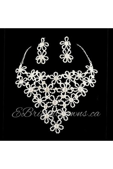 Wedding Bridal Bridesmaid Crystal Necklace Earrings Jewelry Set