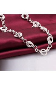 Fashion Round Shape Copper Silver Plated Necklace(Silver)(1Pc)