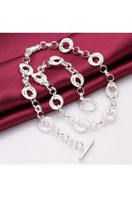 Fashion Round Shape Copper Silver Plated Necklace(Silver)(1Pc)