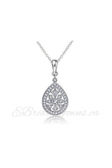 Art Deco Pave CZ Teardrop Pendant Necklace for Women