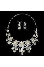 Elegant Pearl Classical Style Ladies Necklace and Earrings Jewelry Set (45 cm)