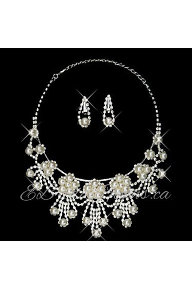 Elegant Pearl Classical Style Ladies Necklace and Earrings Jewelry Set (45 cm)