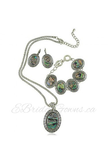 New Fashion Shell Jewelry Set Metal with Antique Silver Plated Shell Pendant Necklace Earring and Bracelet Set