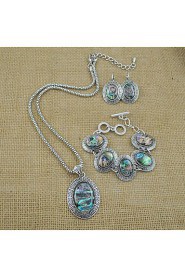 New Fashion Shell Jewelry Set Metal with Antique Silver Plated Shell Pendant Necklace Earring and Bracelet Set