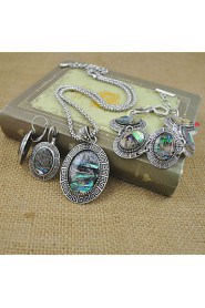 New Fashion Shell Jewelry Set Metal with Antique Silver Plated Shell Pendant Necklace Earring and Bracelet Set