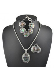 New Fashion Shell Jewelry Set Metal with Antique Silver Plated Shell Pendant Necklace Earring and Bracelet Set