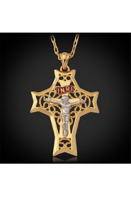 New Cool Big Size Crucifix INRI Cro Necklace 18K Real Gold Plated Cro Pendant for Women