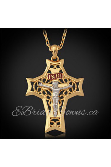 New Cool Big Size Crucifix INRI Cro Necklace 18K Real Gold Plated Cro Pendant for Women