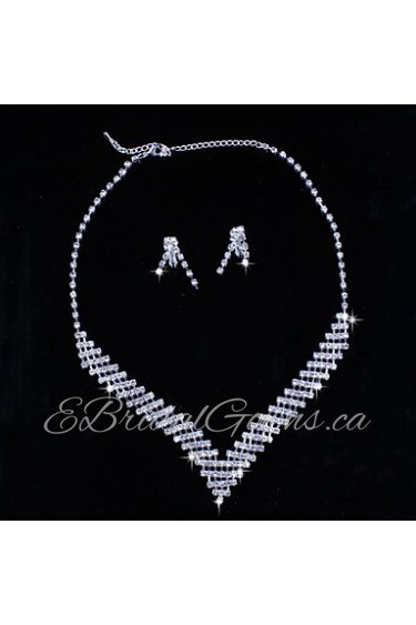 Fashion Women's Silver Rhinestone Necklace&Ring Set