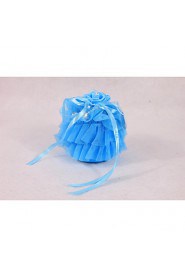 Multilayer Organza Cake Shape Ring Pillow with Rose Flower and Ribbon Ring Jewelry Box