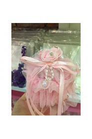 Multilayer Organza Cake Shape Ring Pillow with Rose Flower and Ribbon Ring Jewelry Box