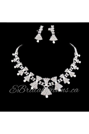 Wedding Bridal Bridesmaid Crystal Necklace Earrings Jewelry Set