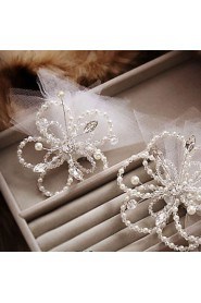 Bride's Crystal Pearl Veil Forehead Wedding Headdress Hair Clip 1 PC