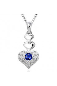 Heart Shape Silver Plated Necklace with Zircon Pendant(1Pc)