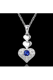 Heart Shape Silver Plated Necklace with Zircon Pendant(1Pc)