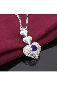 Heart Shape Silver Plated Necklace with Zircon Pendant(1Pc)