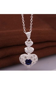 Heart Shape Silver Plated Necklace with Zircon Pendant(1Pc)