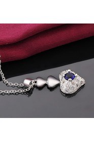 Heart Shape Silver Plated Necklace with Zircon Pendant(1Pc)