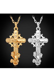 Women's Big Cool Jesus Cro Pendant Necklace 18K Real Gold Platinum Plated Rhinestone Crystal Jewelry Gift for Women