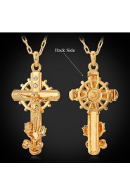 Women's Big Cool Jesus Cro Pendant Necklace 18K Real Gold Platinum Plated Rhinestone Crystal Jewelry Gift for Women