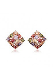 Brass Vermeil Plated With Cubic Zirconia Rhombus Stud Earrings