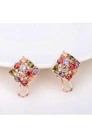 Brass Vermeil Plated With Cubic Zirconia Rhombus Stud Earrings