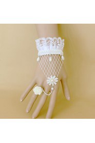 Fashion White Rose Lace Pearl Bracelet Ring Set