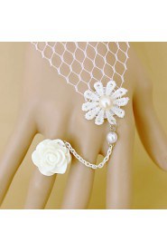 Fashion White Rose Lace Pearl Bracelet Ring Set