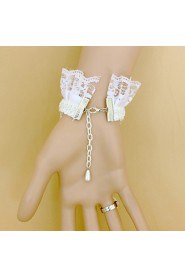 Fashion White Rose Lace Pearl Bracelet Ring Set