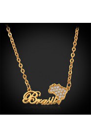 Cool Brazil Map Pendant Necklace 18K Real Chunky Gold Platinum Plated Jewelry Gift for Women