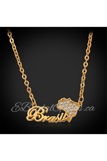 Cool Brazil Map Pendant Necklace 18K Real Chunky Gold Platinum Plated Jewelry Gift for Women